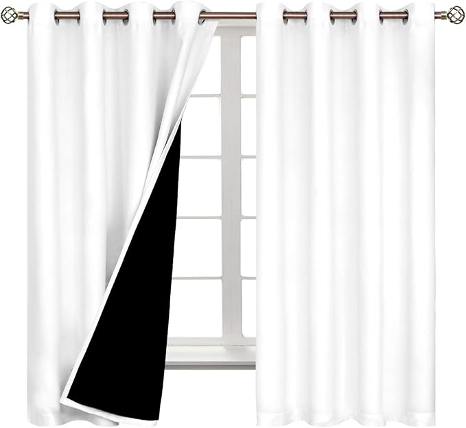 BGment Thermal Insulated 100% Blackout Curtains for Bedroom with Black Liner, Double Layer Full Room Darkening Noise Reducing Grommet Curtain (52 x 63 Inch, Pure White, 2 Panels) - Image 8