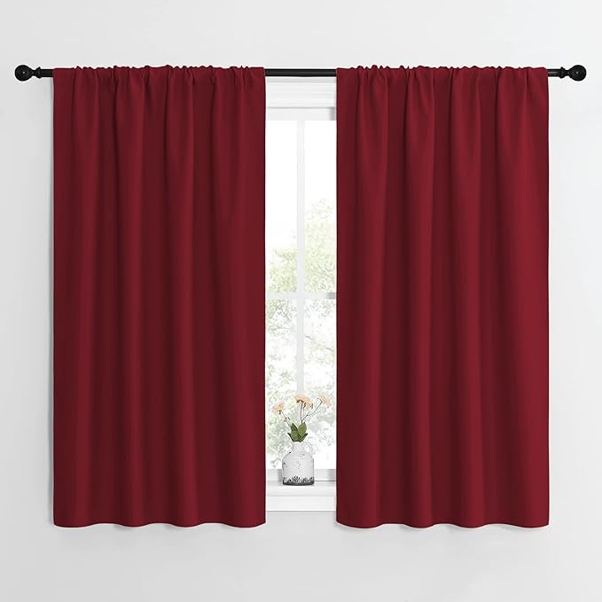 NICETOWN Christmas Burgundy Curtains Blackout Drape Panels - Lights Block Out Window Treatment Short Curtain Sets for Loft and Basement Decoration (Set of 2, 42 by 54-Inch) by NICETOWN