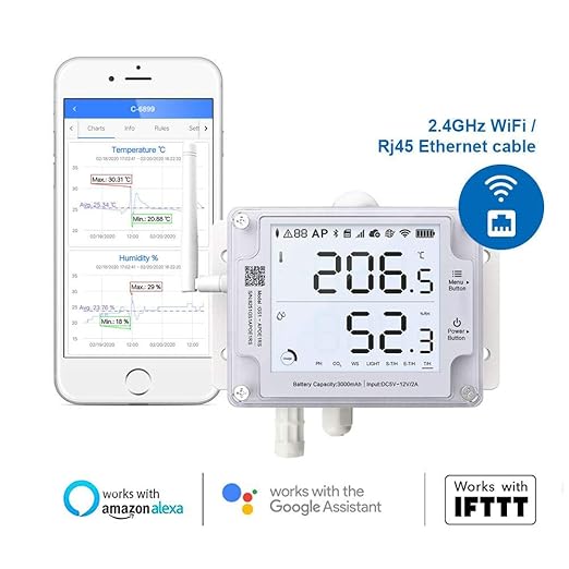 UbiBot GS1-AETH1RS + Soil Temperature Moisture Probe Ethernet Thermometer Hygrometer, WiFi Temperature Humidity Sensor, Digital Temperature Data Logger, Free App Email Alert - Image 2