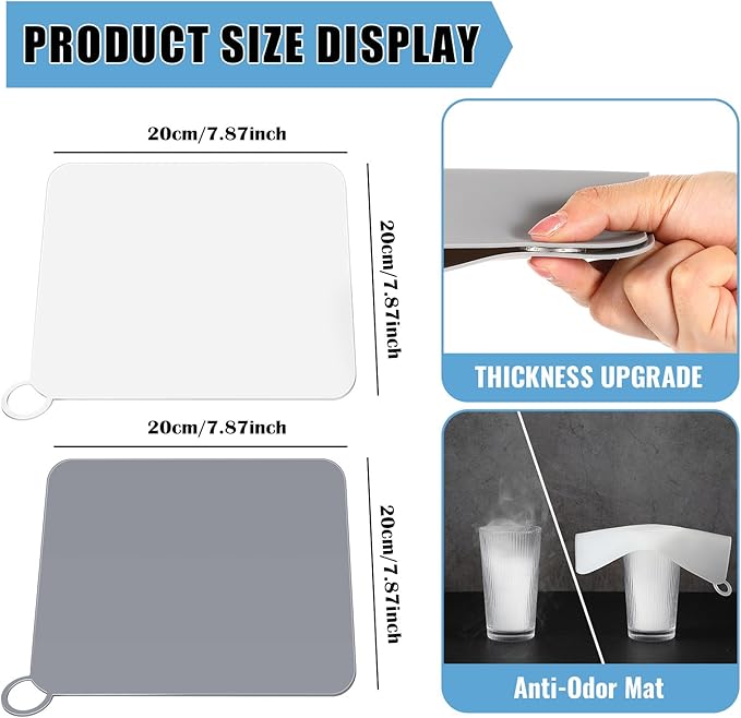 Yinkin 6 Pcs Drain Covers to Keep Bugs Out Silicone Shower Floor Tub Stoppers Bathtub Drain Stoppers Sewer Anti-Odor Mats Deodorizing Plugs for Bathroom(7.87 x 7.87 Inch,Square,Grey and White) - Image 2