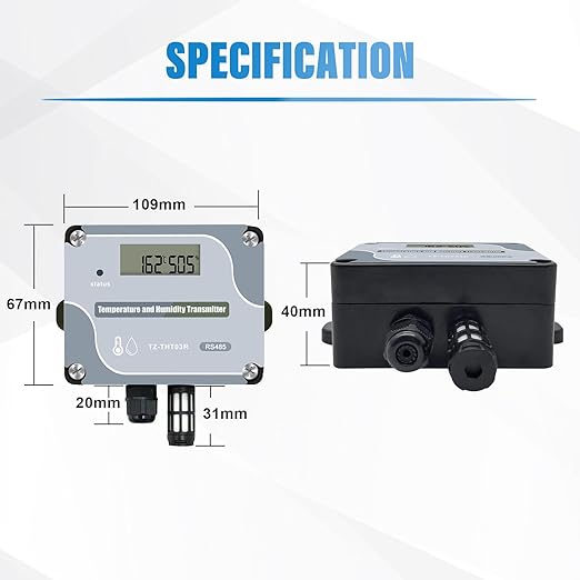 Tzone RS485 Temperature Humidity Sensor Modbus RTU Temp Sensor Digital Industrial Temp and Humidity Transmitter Wall Mounted,-40℉ to 257℉ Temperature Probe Analog Moisture Monitor Greenhouse Grow Tent - Image 6