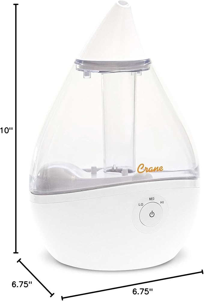 Crane Ultrasonic Teardrop Humidifier for Baby, Cool Mist, Auto Shut off, Adjustable Humidity, for Nursery, Bedroom, Clear and White, 0.5 Gallon - Image 10