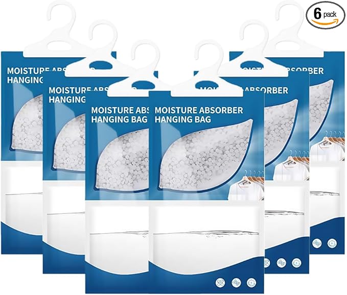 Moisture Absorbers Packets, Dehumidifier Bags, Hanging Moisture Absorber Bag, Humidity Packs,Closet Dehumidifier,Unscented Desiccant in Wardrobes, Bedrooms, Bathrooms,Kitchen (6 PACK) by Unknown
