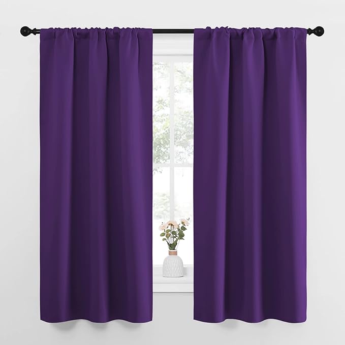NICETOWN Bedroom Curtain Panels for Kids Room, Triple Weave Home Decoration Thermal Insulated Solid Blackout Curtains & Drapes for Nursery (Set of 2, 34-inch x 63-inch, Royal Purple) by NICETOWN