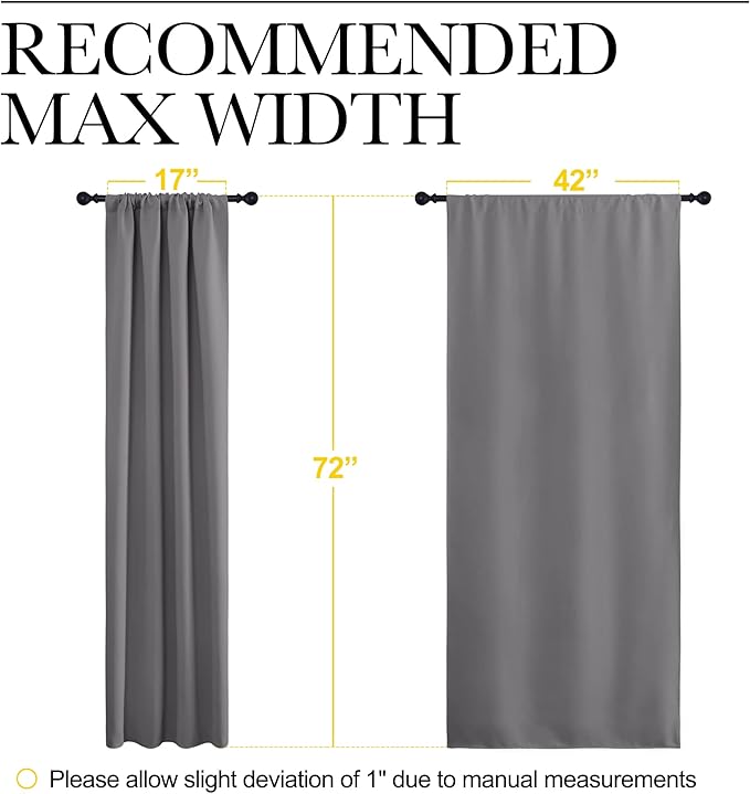 NICETOWN Blackout Curtains 72 for Office - 3 Pass Microfiber Noise Reducing Thermal Insulated Solid Rod Pocket Blackout Window Panels/Drapes (2 Panels, 42 x 72 Inch, Gray) - Image 7