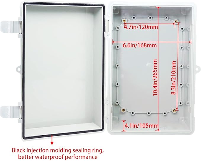 Junction Box, Hinged Cover IP67 Waterproof ABS Project Box with 2 NPT 1/2" Cable Gland, Electrical Box Enclosure with Mounting Plate & Wall Bracket 11.4 x 7.5 x 5.5inch(290x190x140mm) - Image 4
