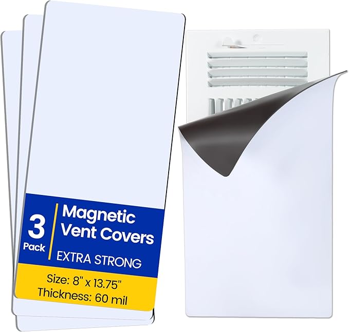 Magnetic Vent Covers, Extra Strong Magnets, 8" x 13.75" (3 Pack) Ultra Thick 60mil, Complete Seal, Air Vent Covers for Home Floor, Ceiling, Wall Registers, HVAC, AC, RV, and Heater Vents by Unknown