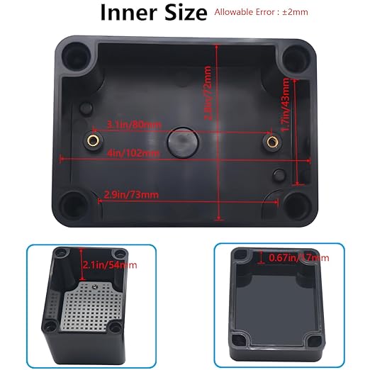 Junction Box,IP67 Waterproof ABS Black Project Box with Mounting Plate Electrical Box Enclosure for Outside Electronics 4.3 x 3.1 x 3.3inch(110x80x85mm) - Image 4