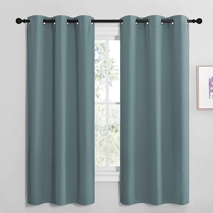 NICETOWN Modern Blackout Curtains Noise Reducing, Thermal Insulated and Privacy Room Darkening Drape Panels for Boy's Guest Room Door Small Short Window (Greyish Blue, 2 Panels, W42 x L68 -Inch) by NICETOWN
