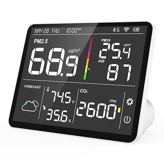 Temtop M100 Air Quality Monitor Indoor, 8-in-1 Smart Air Quality Weather Station with PM2.5 PM10 CO2 Temperature Humidity Sensor Weather Forecast for Home - Image 6