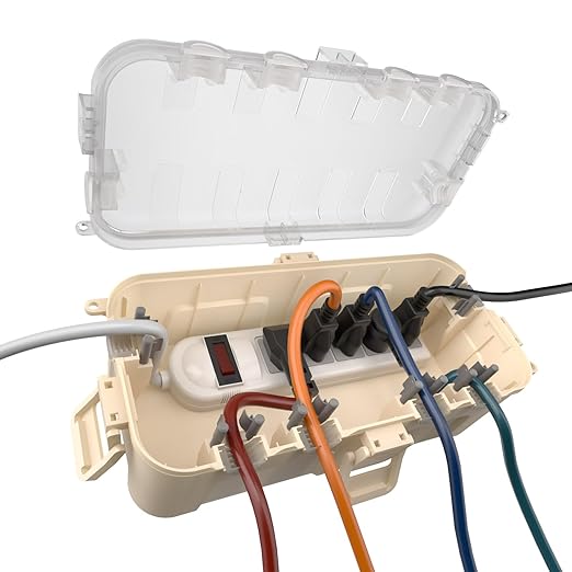 Flemoon Medium Outdoor Electrical Box Waterproof with Clear Lid, Weatherproof Extension Cord Cover for Photocell Light Sensor Timer, Power Strip, Outlet, Plug, Socket, Transparent and Almond by FLEMOON