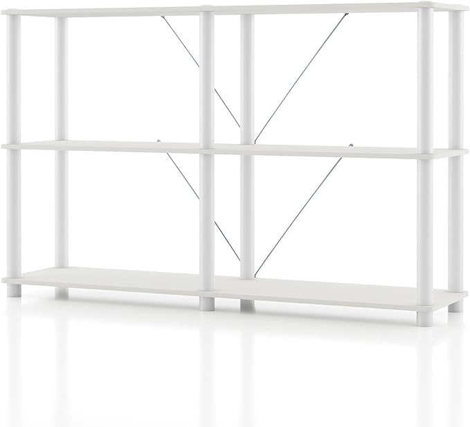 Homes: Inside + Out Apexa Modern 3-Tier Extra Wide Shelving Units, Collectibles Display Shelves, Easy Assembly Console Table, Home Storage Organizer for Living Room, Bedroom, Office, White by HOMESInsideOut
