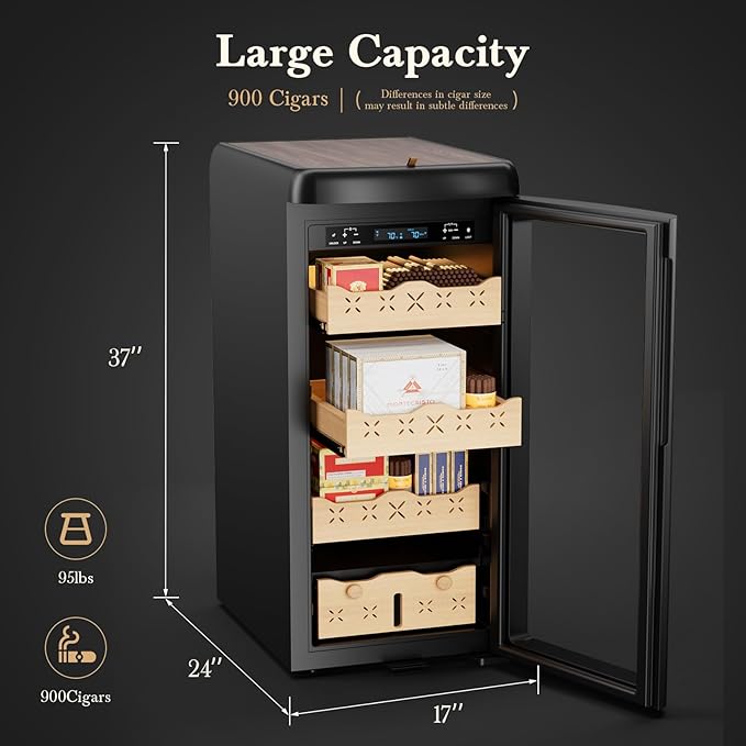 115L Intelligent Temperature and Humidity Adjustable Electronic Cigar Humidor, 900 Counts Large Capacity Humidor, Spanish Cedar Wood Drawer, LCD Digital Display, Gift for Men - Image 2
