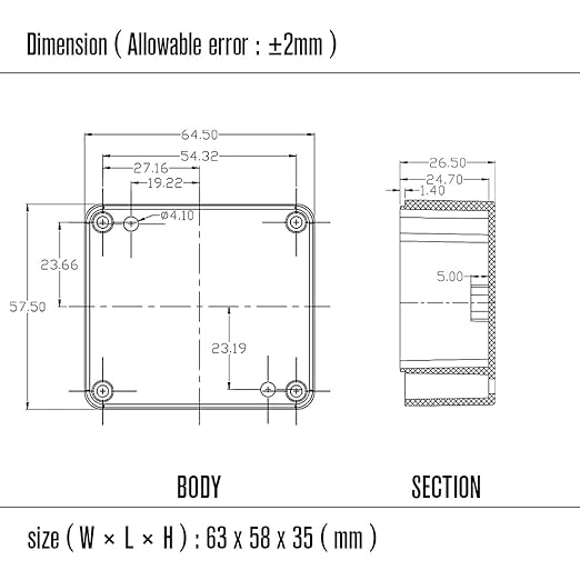 LeMotech Electrical Box ABS Plastic Project Box IP65 Waterproof Junction Box Project Case Universal Enclosure for Electronics Black 2.48x 2.28x 1.37 inch(63x58x35mm)(Pack of 1) - Image 8