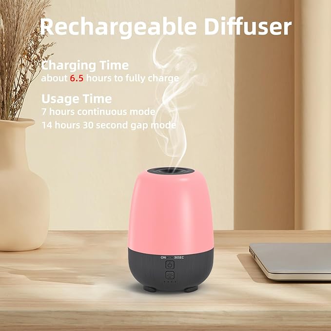 150ML Rechargeable Battery Operated Essential Oil Diffuser, Portable Cordless Aromatherapy Diffuser,7-Hour Runtime with 7 LED Color Changing Lights - Image 2