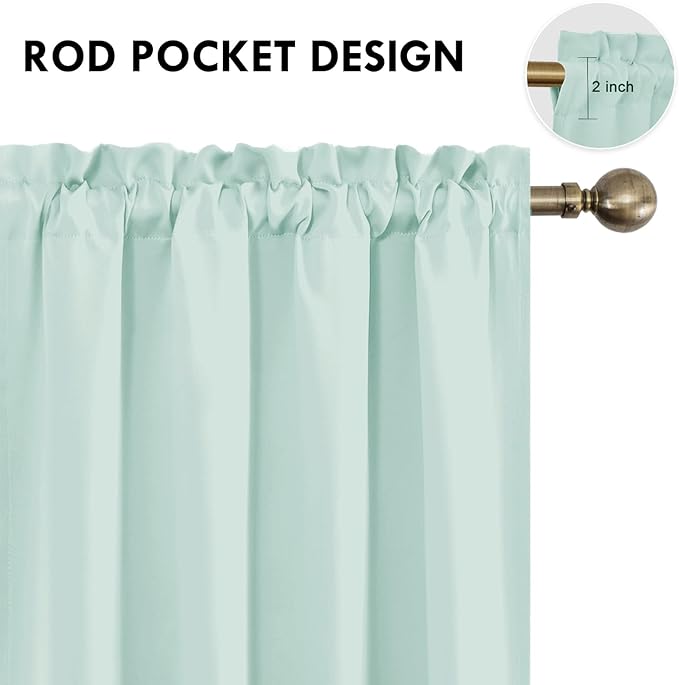 DWCN Blackout Curtains Thermal Insulated, Energy Saving & Noise Reducing Bedroom and Living Room Curtains, Mint Green, W 52x L 63 Inch, Set of 2 Rod Pocket Curtain Panels - Image 4
