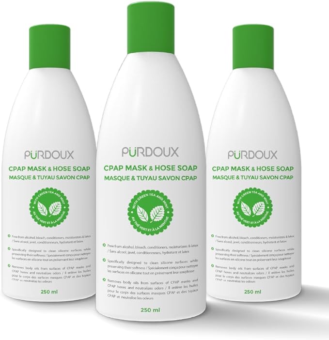 Purdoux CPAP Mask & Hose Soap Unscented(Pack of 3 Bottles, 250ML / 8.4OZ Green Tea-Mint)-CPAP Supplies, CPAP Accessories, CPAP Soap Cleaner for CPAP Machine by PURDOUX