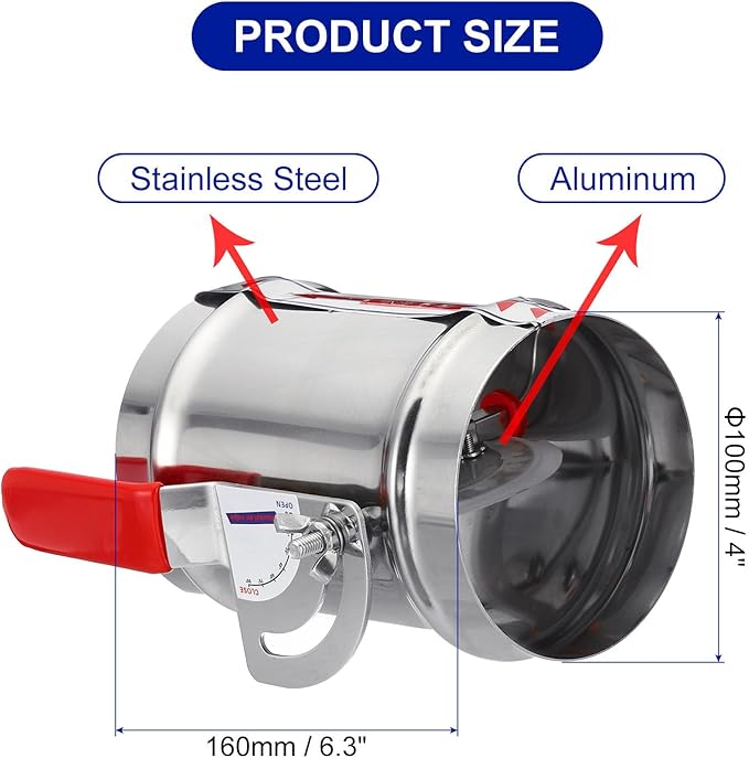 PATIKIL HVAC Duct Manual Volume Backdraft Damper, 4 Inch, Airflow Ducting Branch Vent Damper Air Control Valve, Adjustment Handle Stainless Steel, for HVAC - Image 2