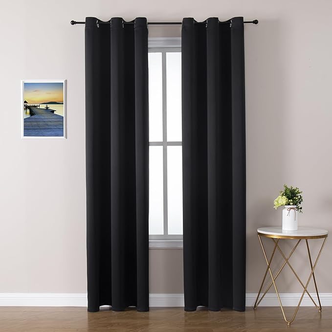ChrisDowa Blackout Curtains 78 inches Long for Bedroom - 2 Panels Set Grommet Thermal Insulated Room Darkening Curtains for Living Room (Black, 42 x 78 Inch) by ChrisDowa