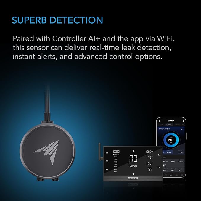 AC Infinity Water Detection Sensor Exclusively for AI Controllers, Monitor Presence of Water in Gardens, Grow Tents, Grow Spaces, Suction and Magnetic Mounting, IP68 Seal Protection - Image 5