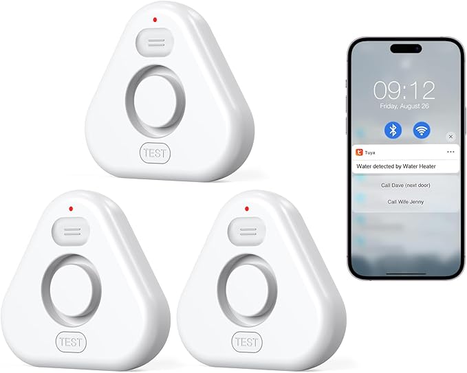 Water Alarm Leak Detector,Water Leak Detectors for Home with App Alerts,Water Sensor Alarm Leak Detector with 120db Adjustable,500ft Transmission for Basement,Bathroom,No Hub Required (Support 2.4G) by MOXIV