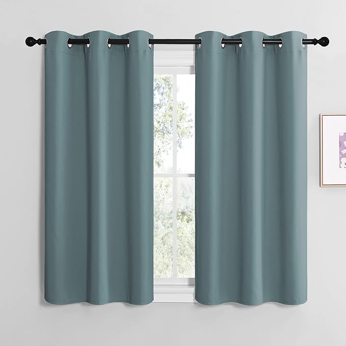 NICETOWN Modern Blackout Curtains Noise Reducing, Thermal Insulated and Privacy Room Darkening Drape Panels for Boy's Guest Room Door Small Short Window (Greyish Blue, 2 Panels, W42 x L48 -Inch) by NICETOWN