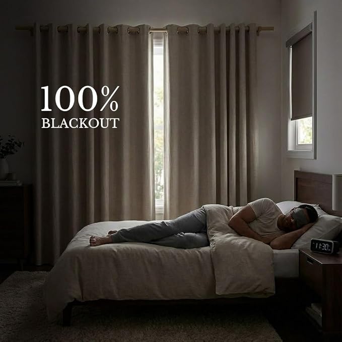 NICETOWN Natural 100% Blackout Linen Curtains 84 inch Long Burg for Living Room, 2 Panels, 52" Wide, Farmhouse Thick Completely Blackout Window Treatment Thermal Insulated Warm Drapes for Winter - Image 2