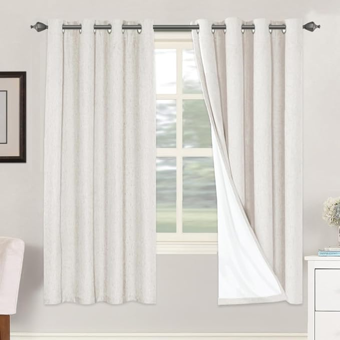 H.VERSAILTEX Linen Blackout Curtains 72 Inches Long 100% Absolutely Blackout Thermal Insulated Textured Linen Look Curtain Draperies Anti-Rust Grommet, Energy Saving with White Liner, 2 Panels, Ivory by HVERSAILTEX