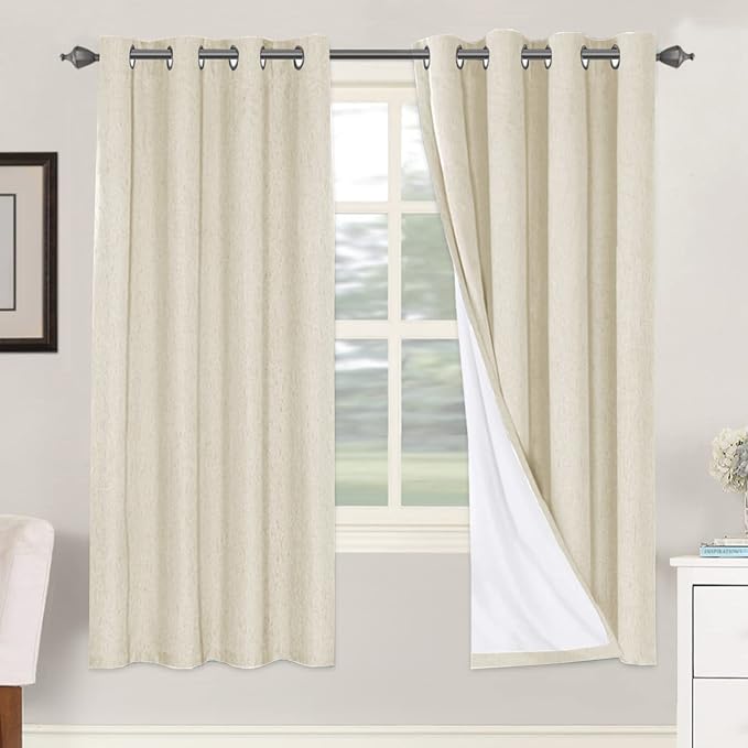 H.VERSAILTEX 100% Blackout Curtains for Bedroom Thermal Insulated Linen Textured Curtains Heat and Full Light Blocking Drapes Living Room Curtains 2 Panel Sets, Bleached Sand, 52x72 Inch by HVERSAILTEX