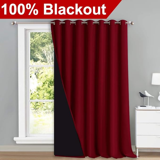 NICETOWN Sound Reducing Room Divider Curtains, Thermal Insulated 100% Blackout Drape, Slider Curtain Panel with Black Lining, Full Light Blocking Patio Door Drapery (Burgundy Red, 1 PC, 100" x 108") - Image 2