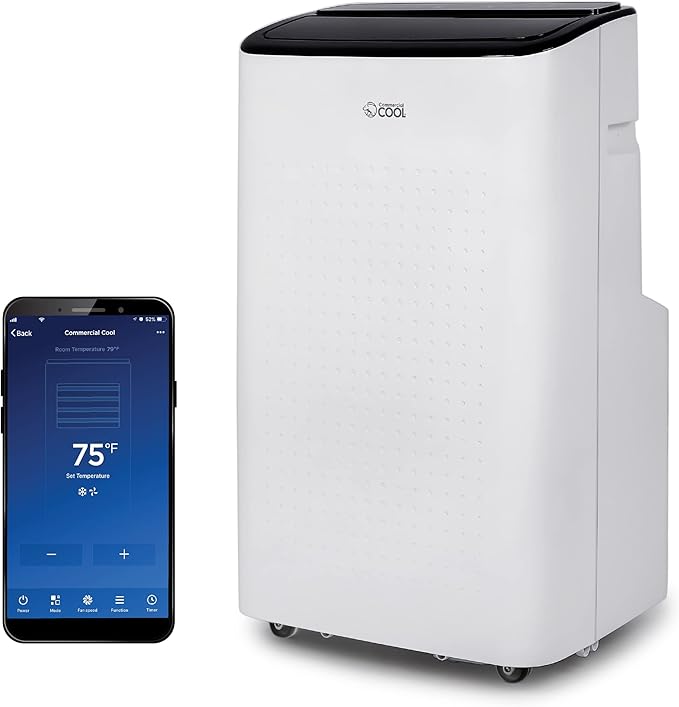 Commercial Cool Portable Air Conditioner, Dehumidifier & Fan, Portable Air Conditioner 9,000 BTU Covers up to 400 Sq. Ft., Wi-Fi Enabled, White by CommercialCool