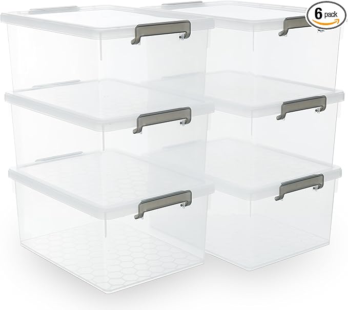 Citylife 33 QT 6 Packs Plastic Storage Bins with Lids and Secure Latching Buckles Clear Stackable Storage Containers for Organizing Durable Storage Box by Unknown
