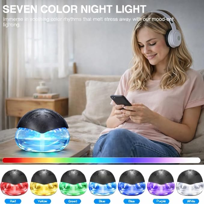 Water Air Washer for Home, Humidifier & Essential Oil Diffuser, 7-Color LED Mood Light, Auto Shut-Off, Includes 24x10ml Essential Oils Variety Set, Air Freshener for Pet & Smoke Odors, Black - Image 3