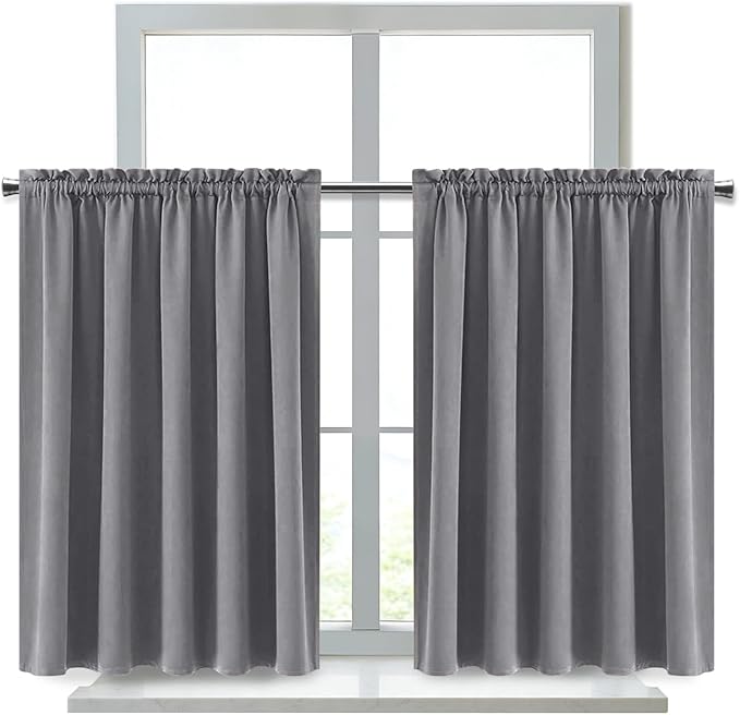 DWCN Grey Blackout Curtains for Half Window, Thermal Insulated Energy Saving Room Darkening Curtains for Kitchen/Bedroom (W60 x L36 inch, Set of 2 Panels, Top of Rod Pocket) - Image 9