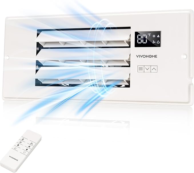 VIVOHOME 4'' x 12'' Opening Register Booster Fan with Adjustable Wind Direction Louver, Smart Intelligent Thermostat & 10-Speed Remote Control - 13.8" x 5.5" Vent Cover for Room, Floor, Wall - White by VIVOHOME