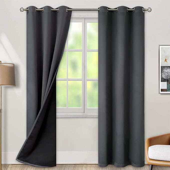 BGment Thermal Insulated 100% Blackout Curtains for Bedroom with Black Liner, Double Layer Full Room Darkening Noise Reducing Grommet Curtain (42 x 84 Inch, Dark Grey, 2 Panels) by BGment
