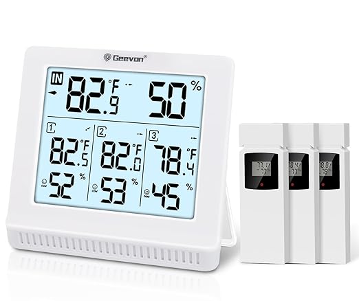 Geevon Indoor Outdoor Thermometer Wireless with 3 Remote Sensors, Digital Hygrometer Thermometer, Temperature Gauge Humidity Monitor with Backlight, 200FT/60M Transmission Range by GEEVON