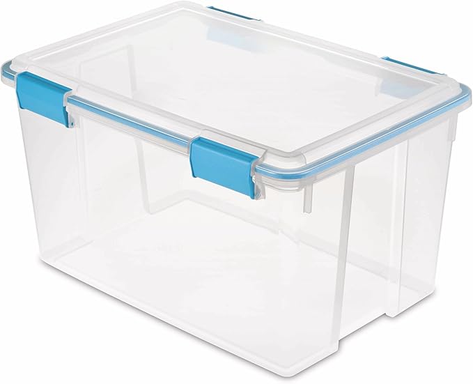 54 Quart Clear Storage Bin with Gasket Lid, Weather-Resistant Latching Container, Blue, 22.5x16x12.75 Inches, 4 Pack - Image 4