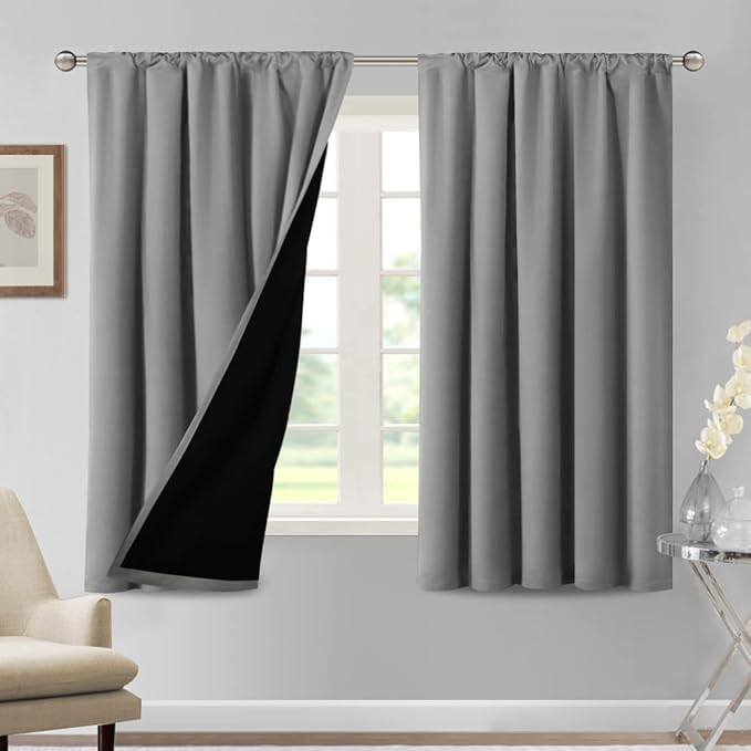 H.VERSAILTEX 100% Blackout Curtains for Bedroom Thermal Insulated Curtains & Drapes Blackout Curtains 63 Inches Long Rod Pocket Curtains for Living Room with Black Liner 2 Panels Set, Dove Gray by HVERSAILTEX
