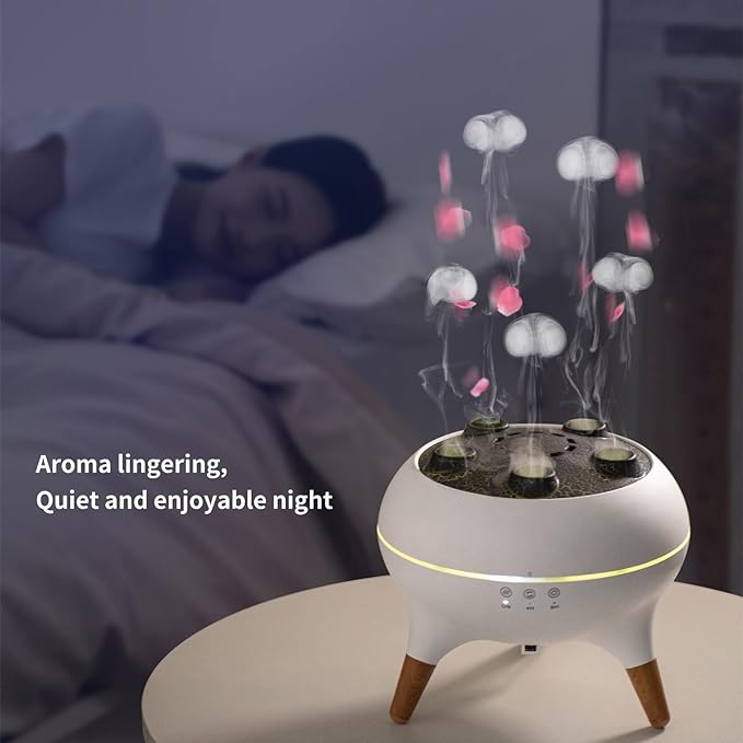 Jellyfish Essential Oil Diffuser,250ml Ultrasonic Aromatherapy Humidifier with 5-Nozzle Mist Ring,Sound Pickup Music Sync,7-Color LED Night Light,Remote Control, Quiet Desktop Decor for Home Office - Image 4