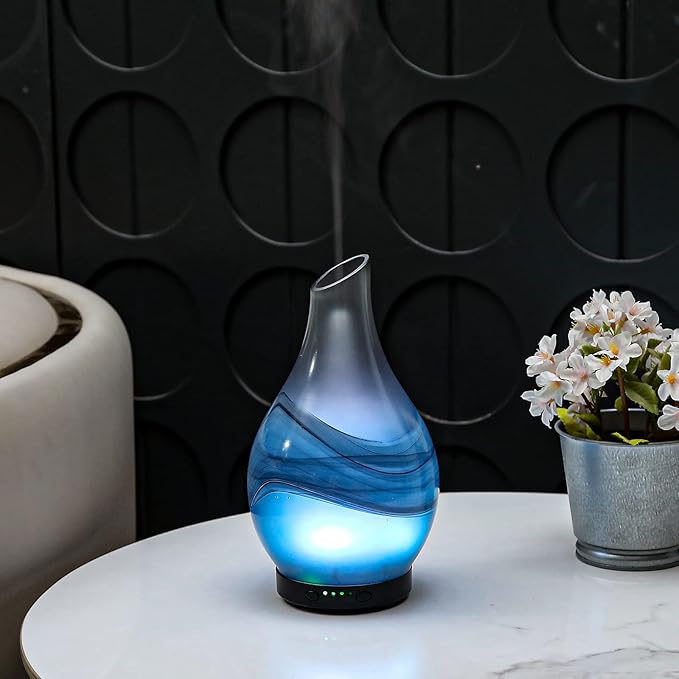 MAXWINER Essential Oil Diffusers Handmade Art Glass Ultrasonic Aromatherapy Diffusers with 7 Colors Lights Changing, Waterless Auto Shut-Off, Time Setting for Home, Office, Room 120ml - Image 3