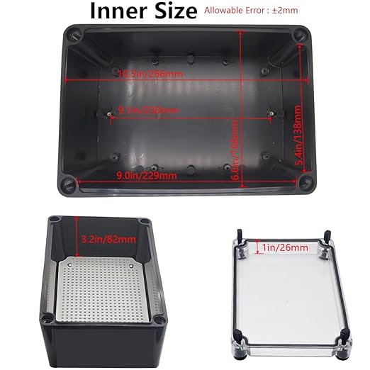 Junction Box,IP67 Waterproof ABS Black Project Box Clear Cover with Mounting Plate Electrical Box Enclosure for Outside Electronics 11 x 7.5 x 5.1inch(280x190x130mm) - Image 4