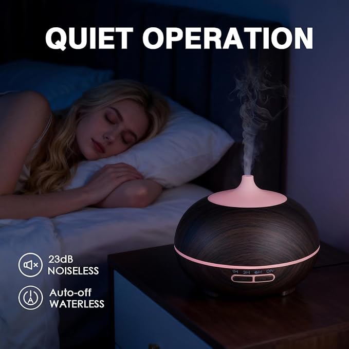 550ml Large Capacity Essential Oil Diffuser with 6 Essential Oil Set, Aromatherapy Ultrasonic Air Humidifier with Timer Setting, 7 Color LED Night Light and Waterless Auto-Off Functions for Home, Spa - Image 5