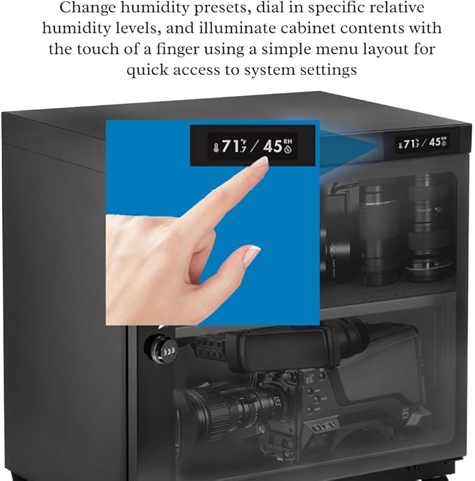 80LT Electronic Dry Cabinet for Camera, Lens & Electronics – Silent Dehumidifying Storage, Touchscreen Humidity Control (60‑35% RH), Adjustable Shelf, LED Light, Lock, Energy Saving - Image 4