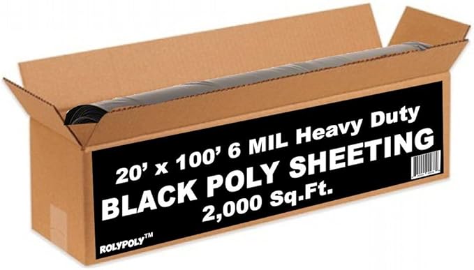 Roly Poly - Black Plastic Sheeting - 6 mil - (20' x 100') Polyethylene Heavy Duty Roll - Tarp, Vapor Barrier, Construction, Farming, Painter's Drop Cloth, Debris Shield - Image 8