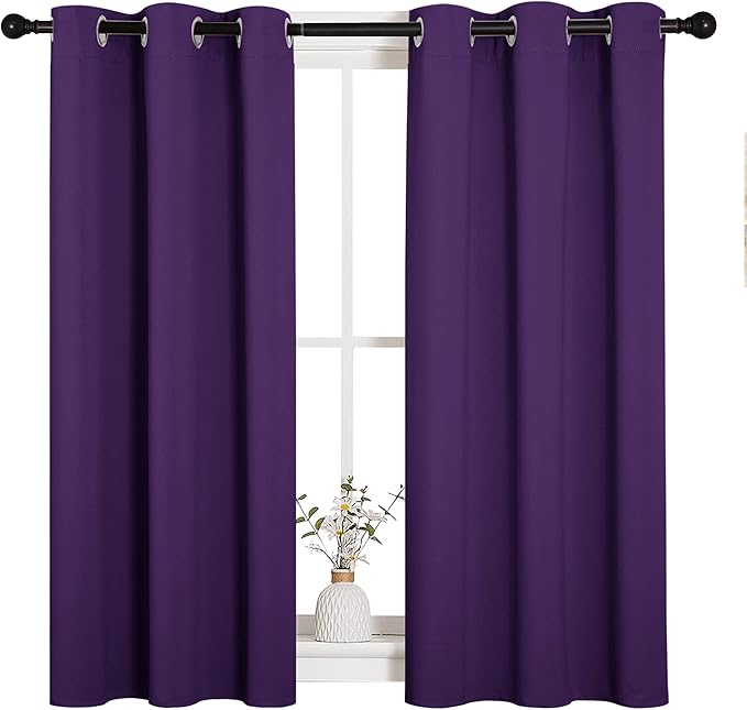 NICETOWN Thermal Insulated Blackout Draperies Curtains, Triple Weave Home Decoration Solid Ring Top Blackout Drape Panels for Bedroom (Set of 2, 34 x 45 inches, Royal Purple) by NICETOWN