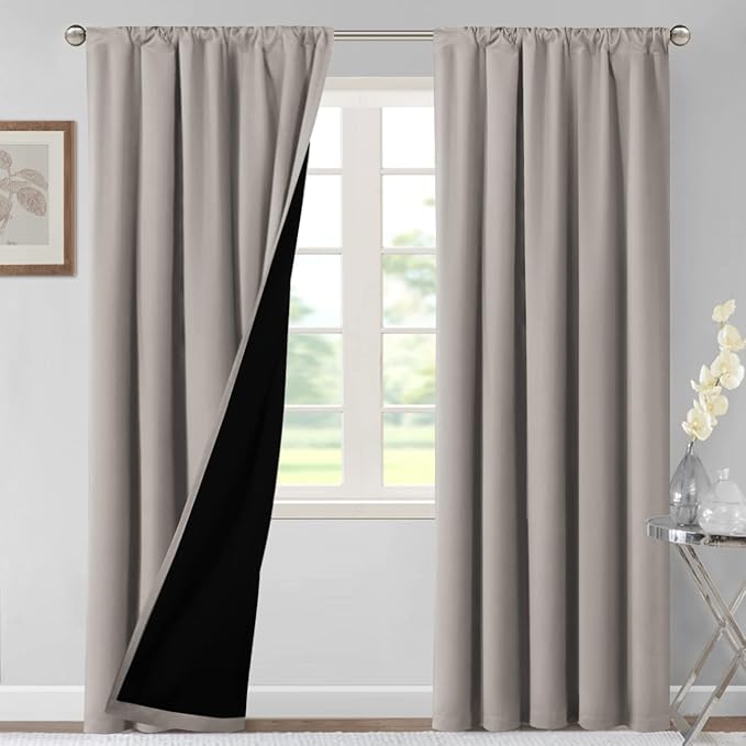 H.VERSAILTEX 100% Blackout Curtains for Bedroom Thermal Insulated Blackout Curtains 108 Inches Long Rod Pocket Window Drapes for Living Room with Black Liner 2 Panels Set, Warm Taupe - Image 2