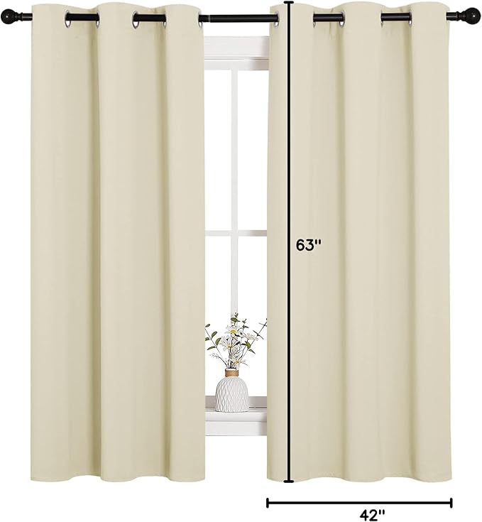 NICETOWN Kitchen Curtains for Decoration, Thermal Insulated Grommet Room Darkening Draperies/Panels for Laundry (Beige, 2 Panels, W42 x L63 inches) - Image 9