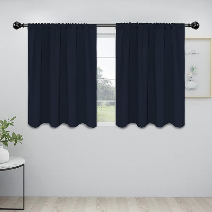 Easy-Going Rod Pocket Blackout Curtains for Bedroom, Room Darkening Window Curtains for Living Room, Thermal Insulated Noise Reduction Solid Window Drapes, 2 Panels(42x36 in, Navy) by Easy-Going