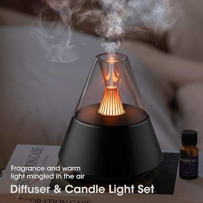Essential Oil Diffuser, Modern Style Aromatherapy Aroma Diffusers with Candle Light, Fragrance Ultrasonic Cool Mist Humidifier, Remote Control, Auto Shut-Off, for Home Living Room Office - Image 2